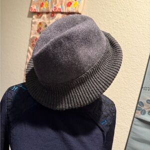 Halogen Dark Gray Wool Fedora Hat with Knit Brim